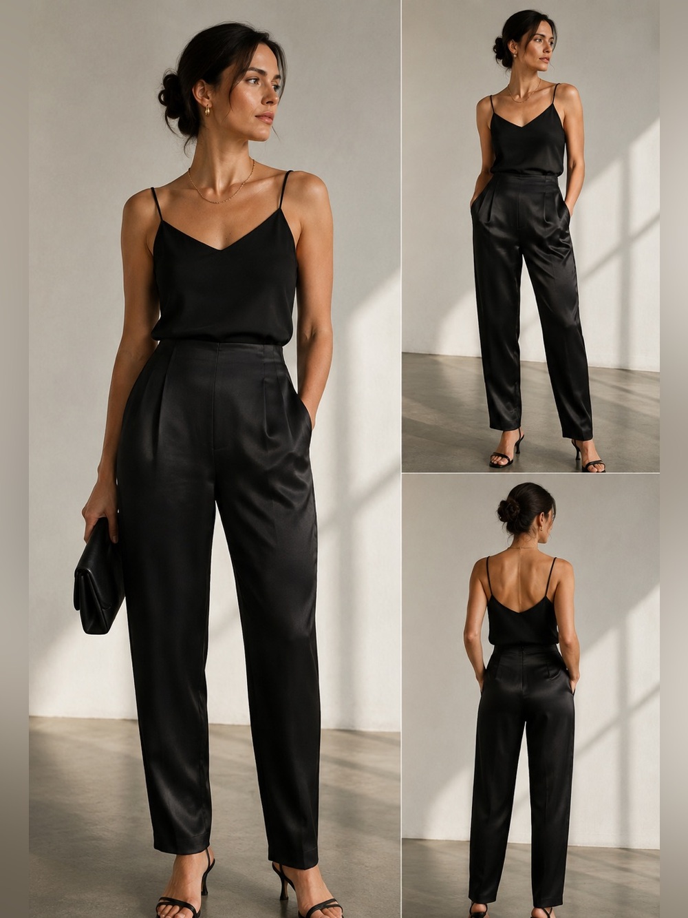 Sylvia Heisel Vintage 2000 Black 100% Silk Satin Pants Size 14 NWOT